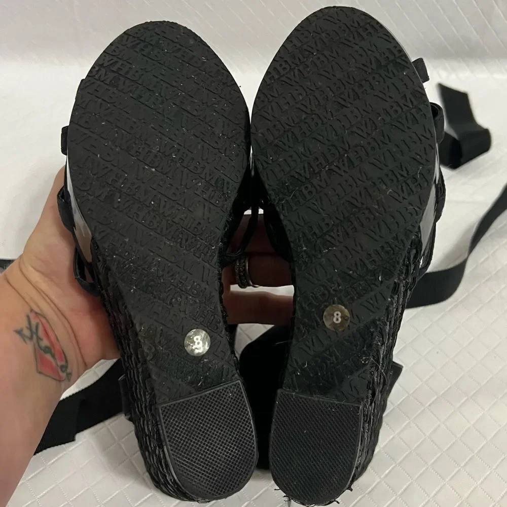 White House Black Market Jenica Lace Up Espadrille Wedge Sandals Black Size 8